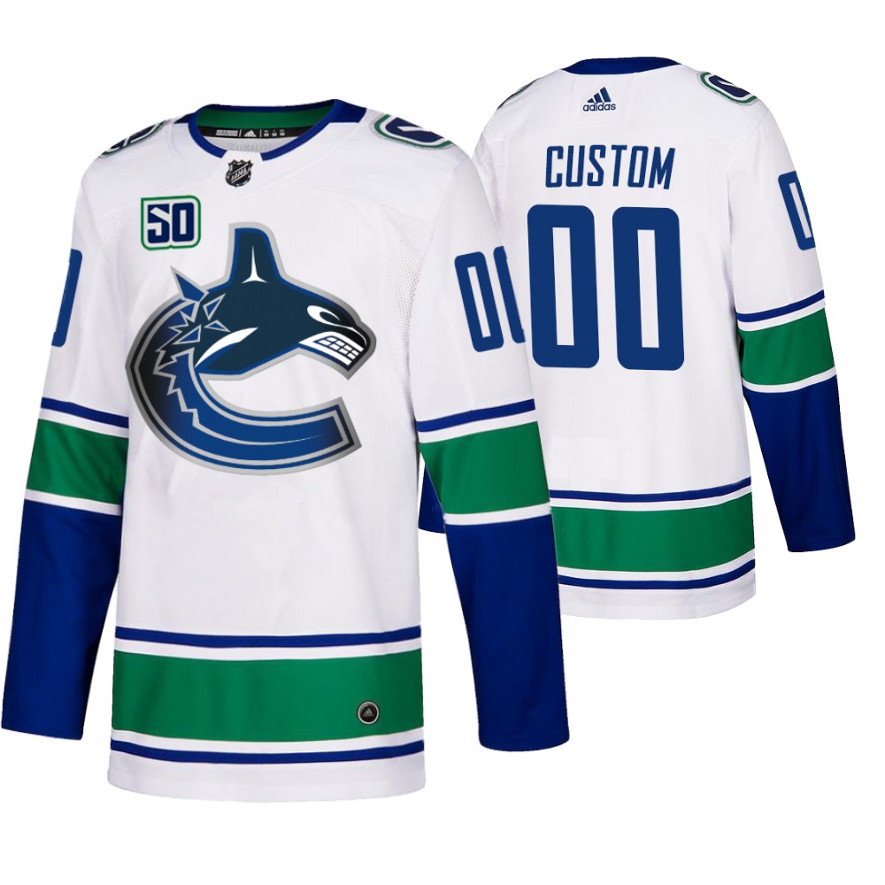 Cheap Vancouver Canucks Custom 50th Anniversary Men White 2019-20 Away Authentic NHL Jersey